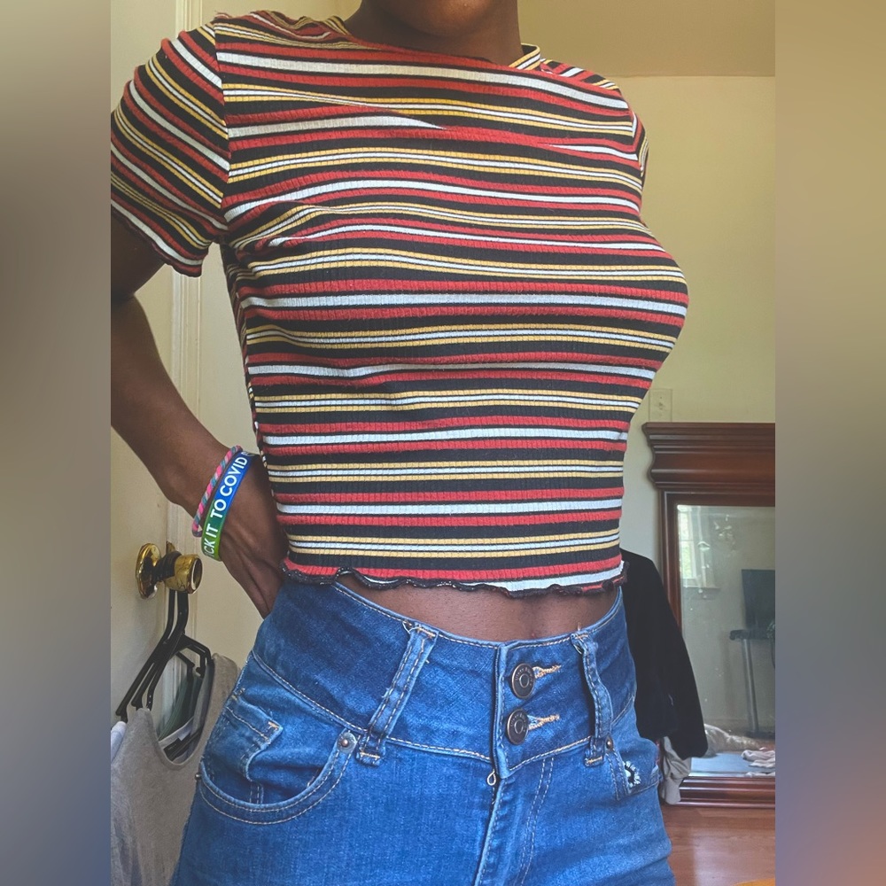 orange ribbed lettuce crop top